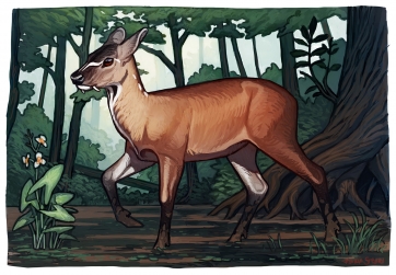 Recreació d'un mascle adult d'Amphimoschus en el seu hàbitat. Il·lustració de Flavia Strani (Universitat de Saragossa).