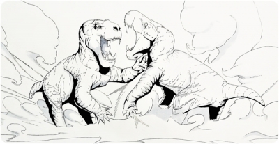 Recreación de una lucha entre dos ejemplares del gorgonopsio Aelurognathus