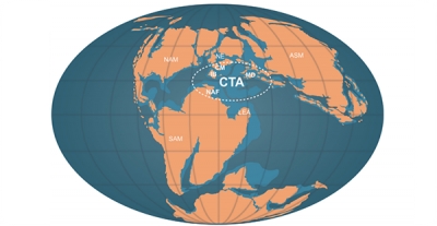 Imatge principal: Mapa paleogeogràfic mundial del límit entre el Barremià i l’Aptià inferior (fa entre 129 i 120 milions d’anys enrere).