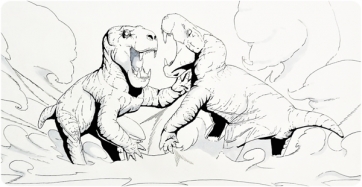 Recreació d'una lluita entre dos exemplars del gorgonop Aelurognathus