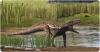 Recreación del aspecto en vida de un arcosaurio y del paleoambiente del Triásico (Oscar Sanisidro / Institut Català de Paleontologia Miquel Crusafont)